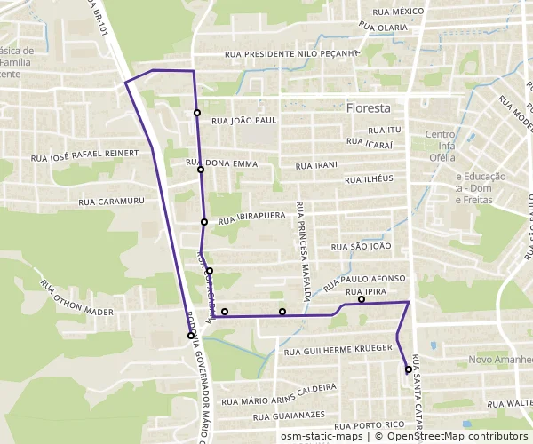 Mapa do itinerário da linha