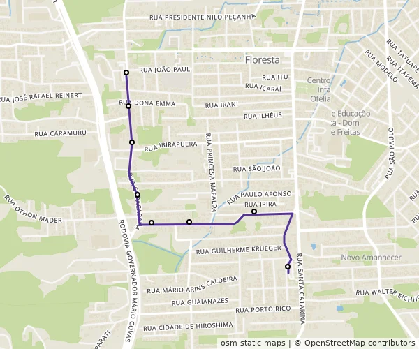 Mapa do itinerário da linha