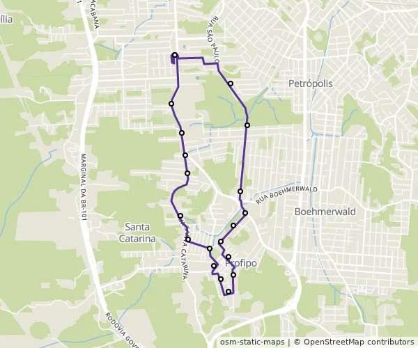 Mapa do itinerário da linha