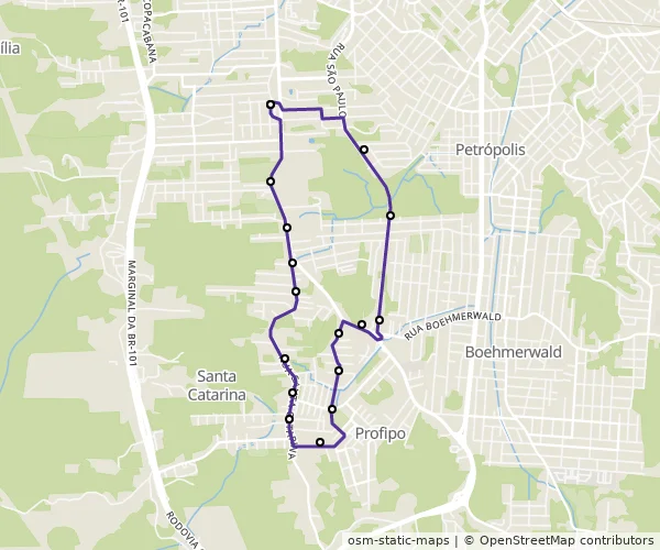 Mapa do itinerário da linha