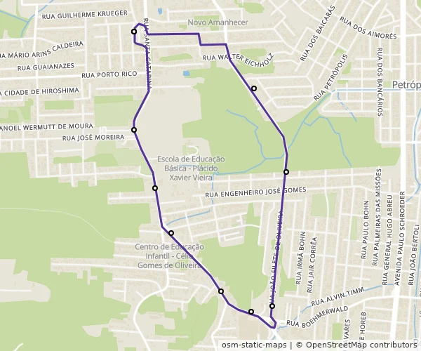 Mapa do itinerário da linha