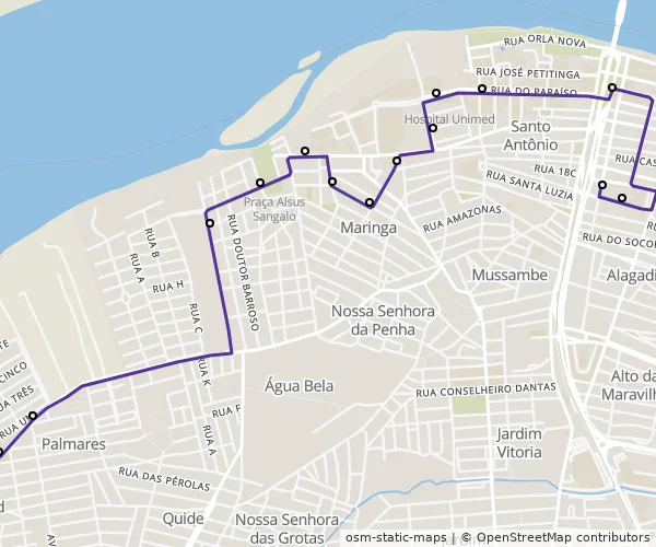 Mapa do itinerário da linha