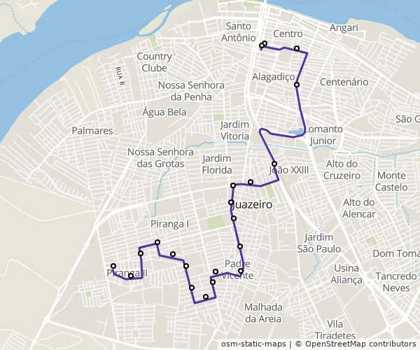 Mapa do itinerário da linha