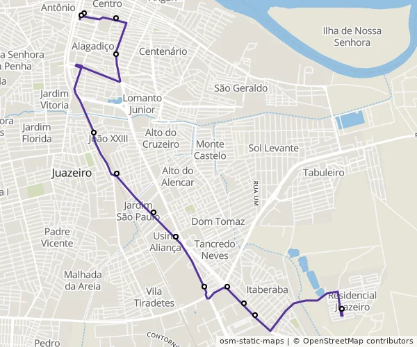 Mapa do itinerário da linha
