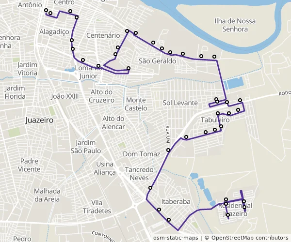 Mapa do itinerário da linha