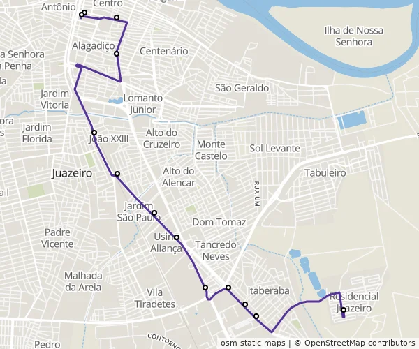 Mapa do itinerário da linha