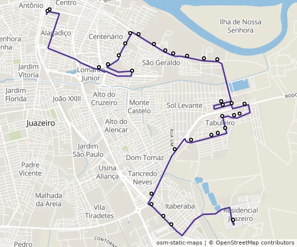 Mapa do itinerário da linha