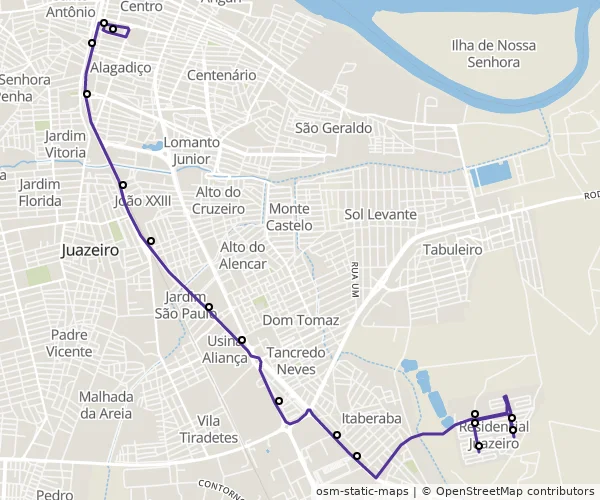 Mapa do itinerário da linha