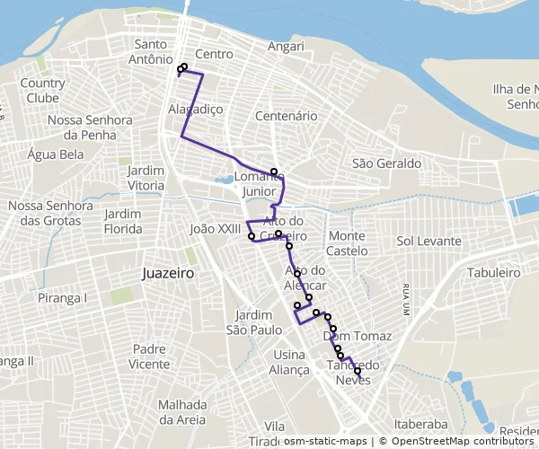 Mapa do itinerário da linha