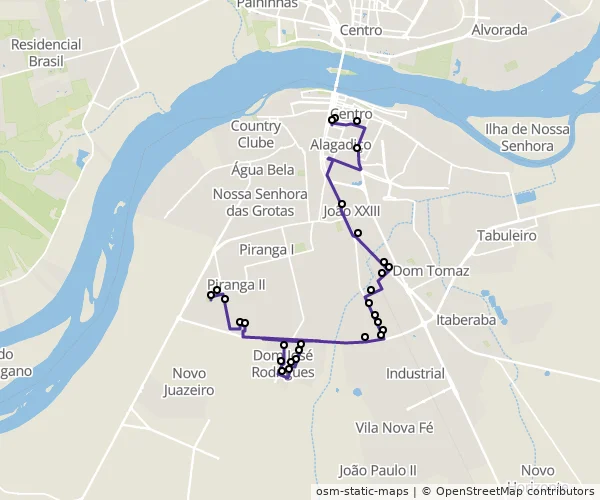 Mapa do itinerário da linha