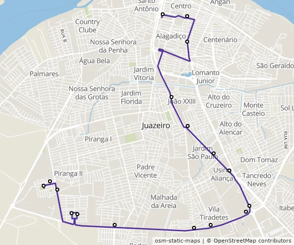 Mapa do itinerário da linha