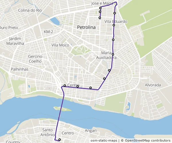 Mapa do itinerário da linha