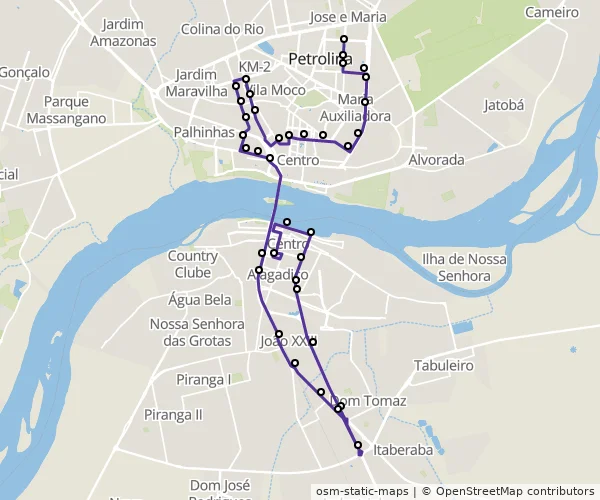 Mapa do itinerário da linha