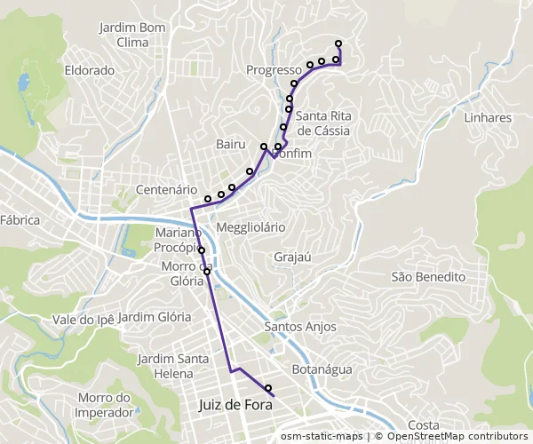 Mapa do itinerário da linha