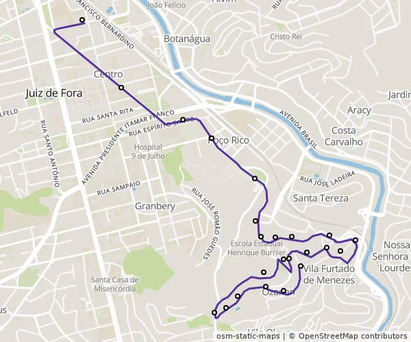 Mapa do itinerário da linha