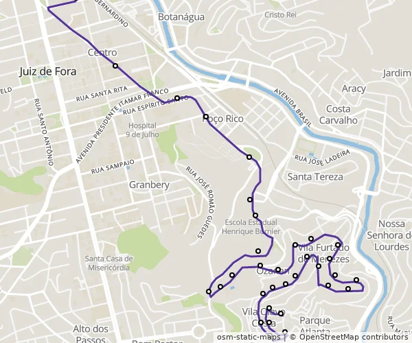 Mapa do itinerário da linha