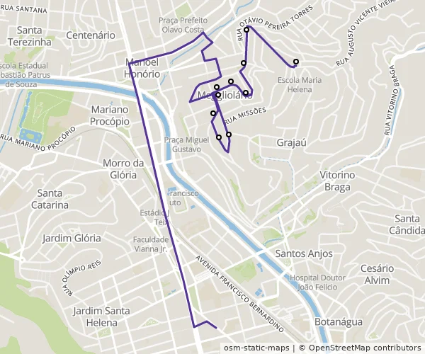 Mapa do itinerário da linha