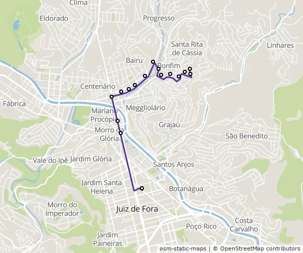 Mapa do itinerário da linha