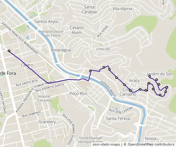 Mapa do itinerário da linha