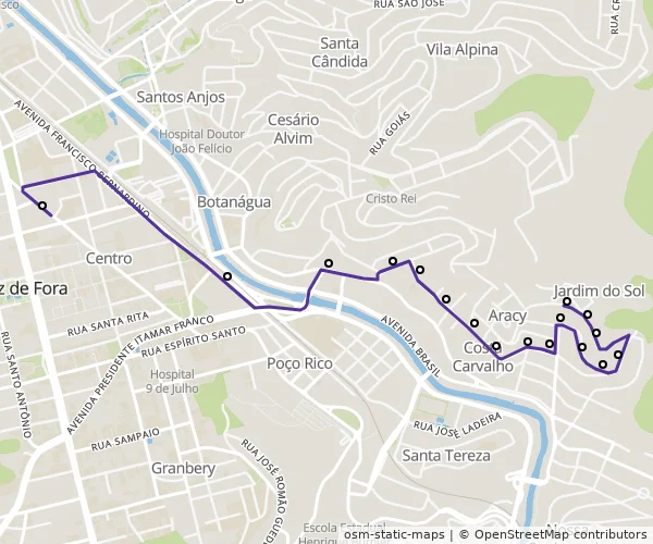 Mapa do itinerário da linha