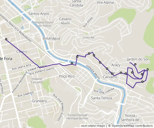 Mapa do itinerário da linha