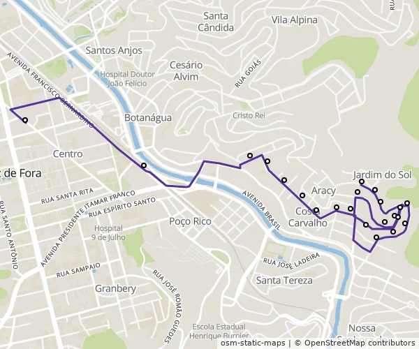 Mapa do itinerário da linha