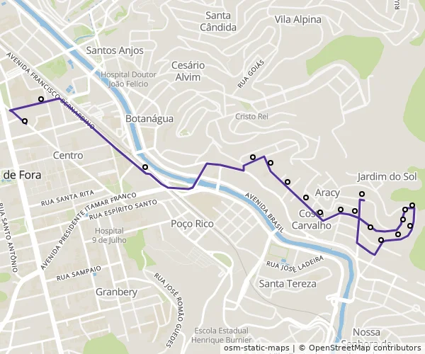 Mapa do itinerário da linha