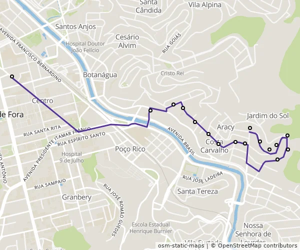 Mapa do itinerário da linha