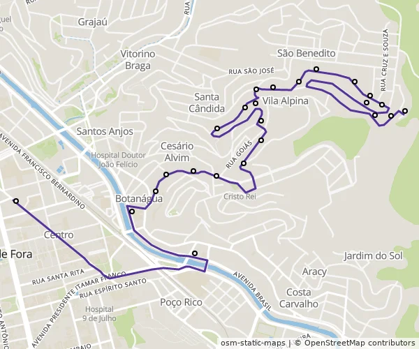Mapa do itinerário da linha