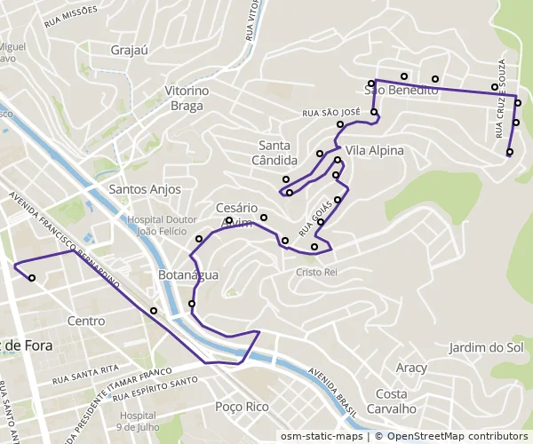 Mapa do itinerário da linha