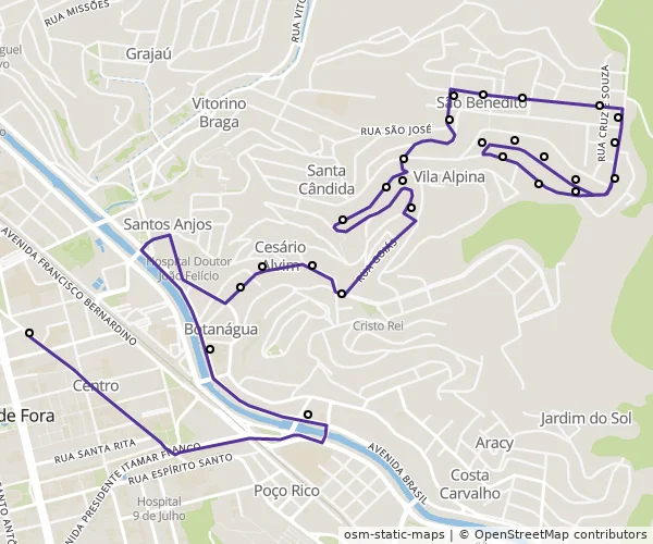Mapa do itinerário da linha