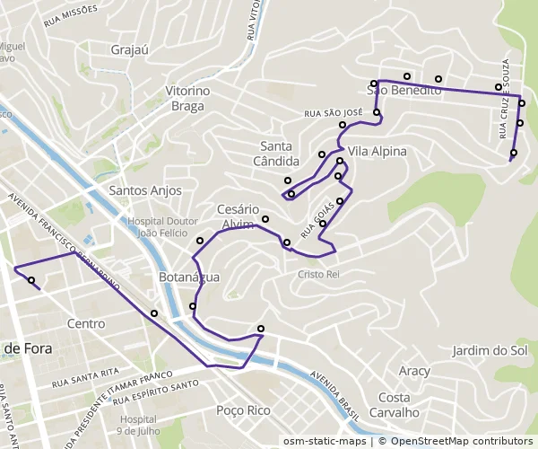 Mapa do itinerário da linha