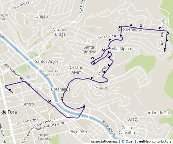 Mapa do itinerário da linha
