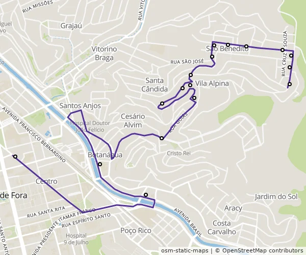 Mapa do itinerário da linha