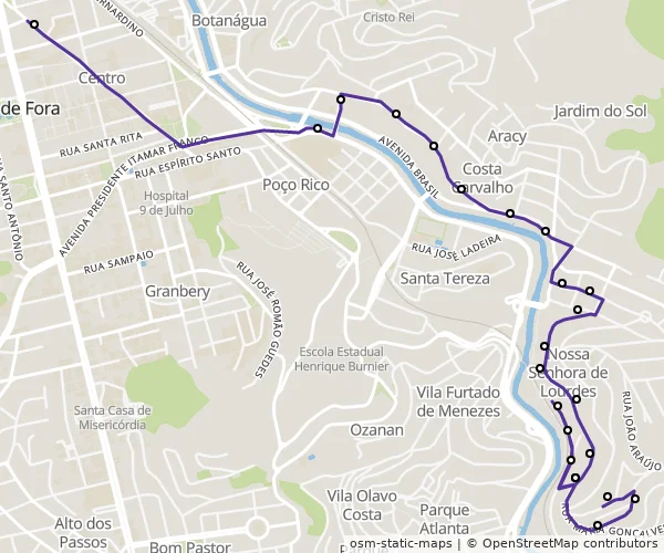 Mapa do itinerário da linha
