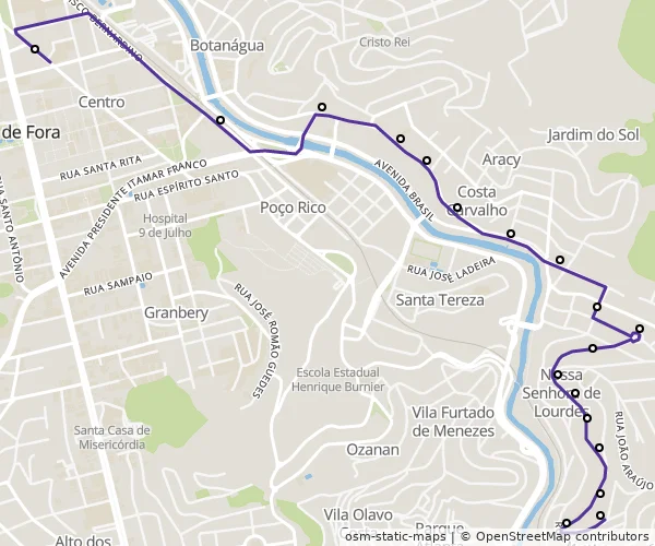 Mapa do itinerário da linha