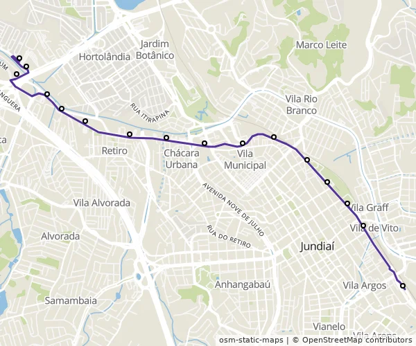 Mapa do itinerário da linha