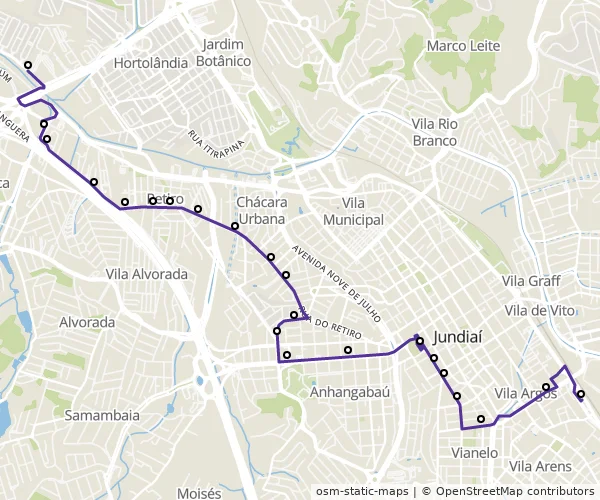Mapa do itinerário da linha
