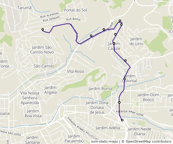 Mapa do itinerário da linha