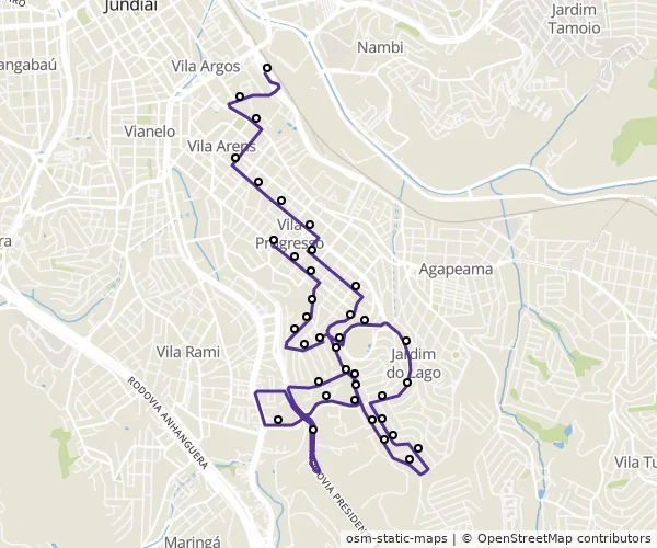 Mapa do itinerário da linha