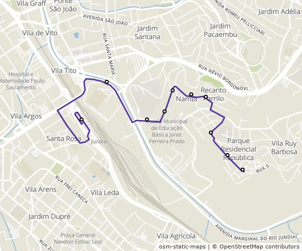 Mapa do itinerário da linha
