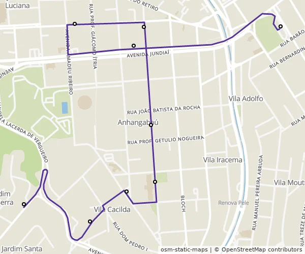 Mapa do itinerário da linha