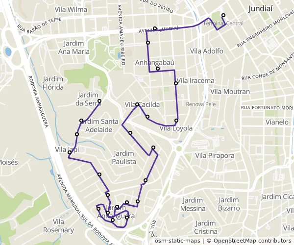 Mapa do itinerário da linha