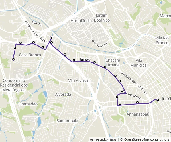 Mapa do itinerário da linha