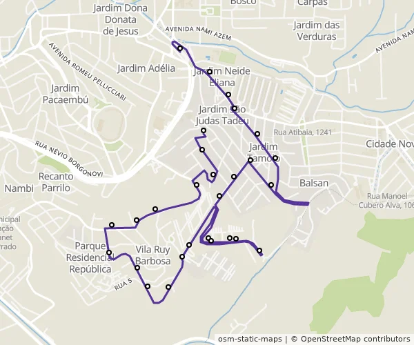 Mapa do itinerário da linha