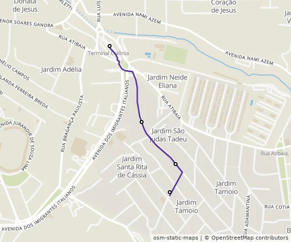 Mapa do itinerário da linha