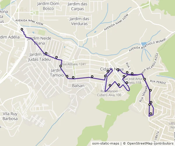 Mapa do itinerário da linha