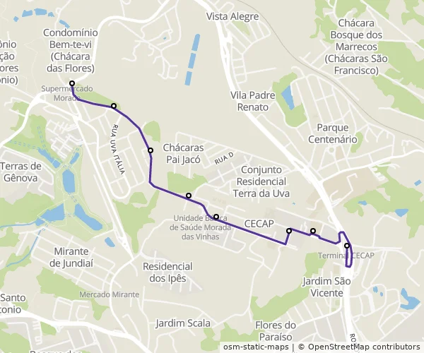 Mapa do itinerário da linha