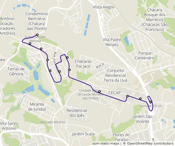 Mapa do itinerário da linha