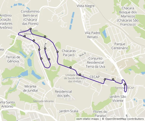 Mapa do itinerário da linha